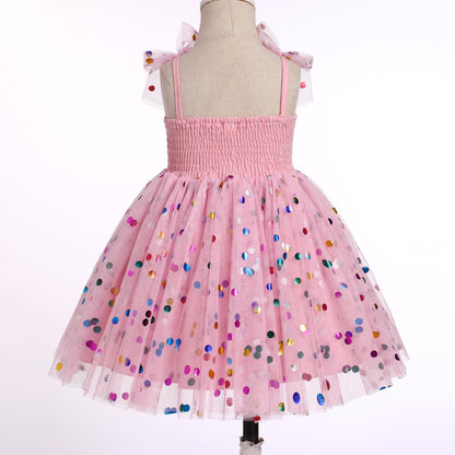 IMEKIS 3th 4th Birthday Girl Outfit: Third Fourth Birthday Dress for Girls Cake Smash Toddler Confetti Princess Dresses Party Pageant Gown Kids Easter Dresses Photoshoot Pink Sequin 3-4T
