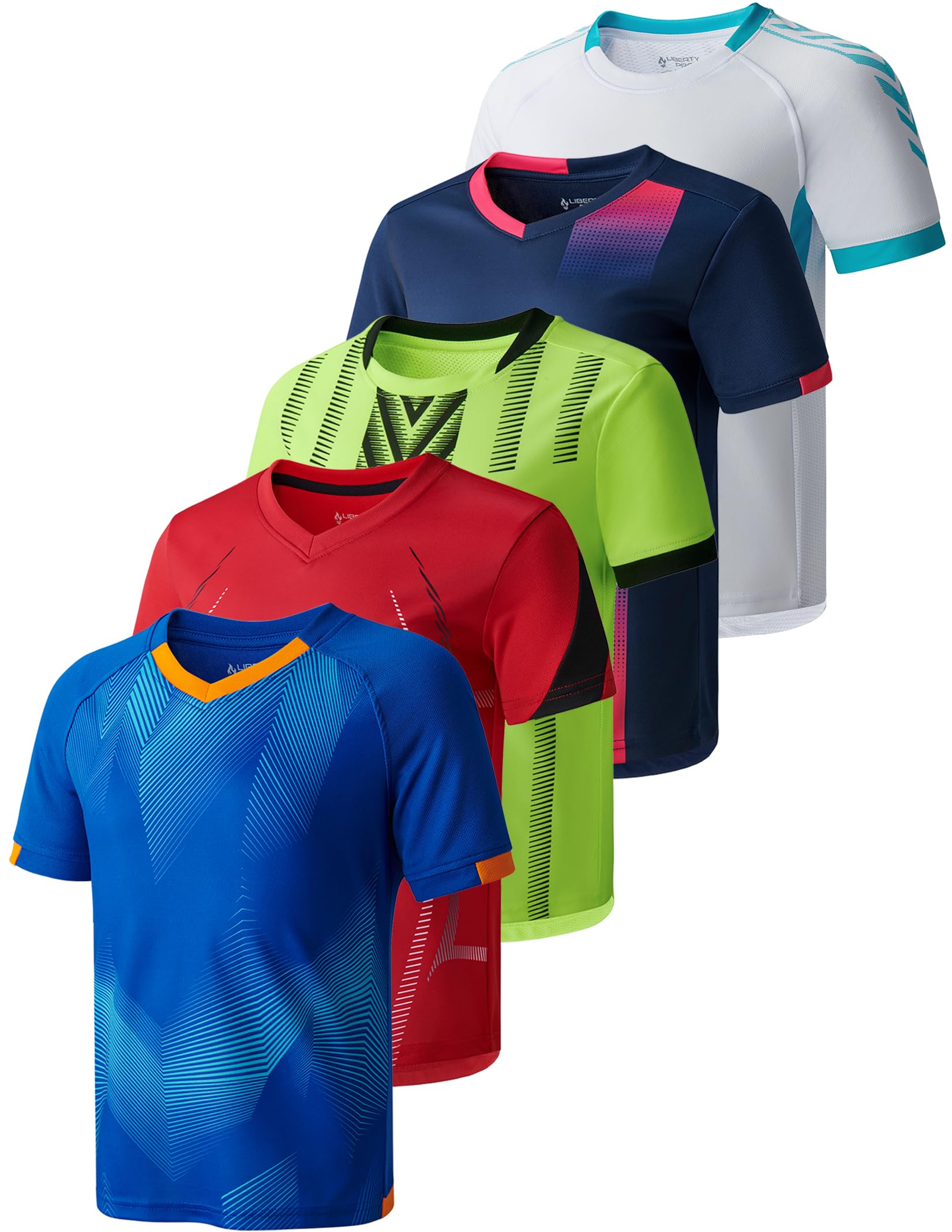5 Pack Boys Athletic T Shirts, Youth Kids Dry Fit Short Sleeve Tees Performance Tops Activewear Clothing Bulk (Set 4, Large)