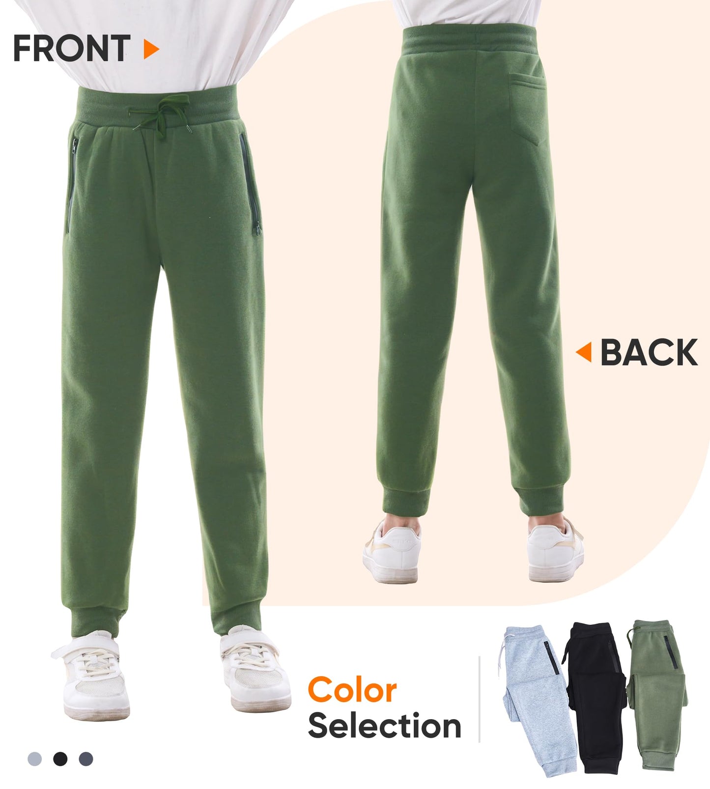 WHITE PEAK TRADING COMPANY Boys Athletic Sweatpants, 3 Pack Kids Fleece Casual Jogger Pants with Zipper Pockets Size 4-20