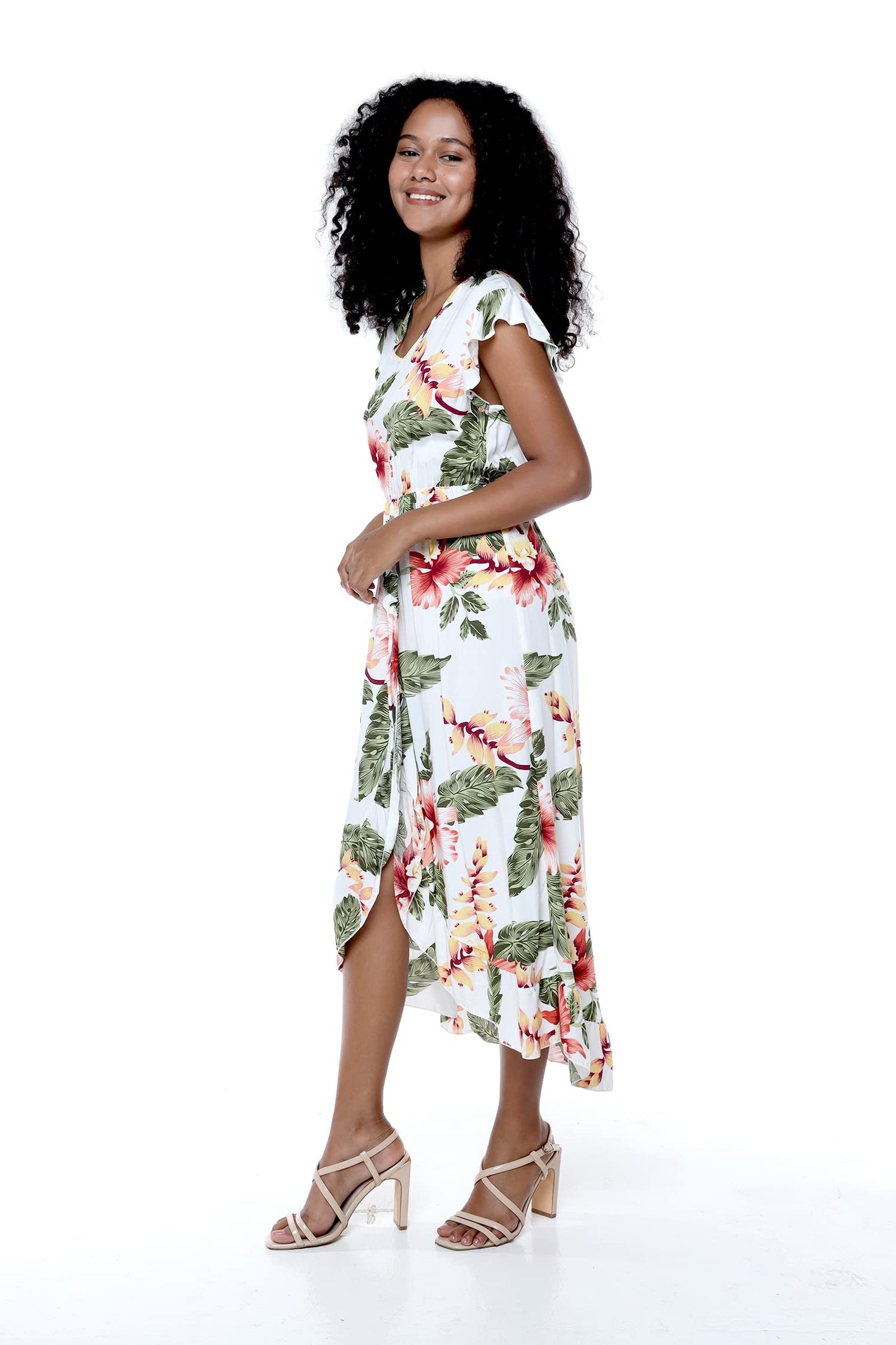Matchable Family Hawaiian Luau Wrap Ruffle Dress, Cream Rafelsia, Women, Large
