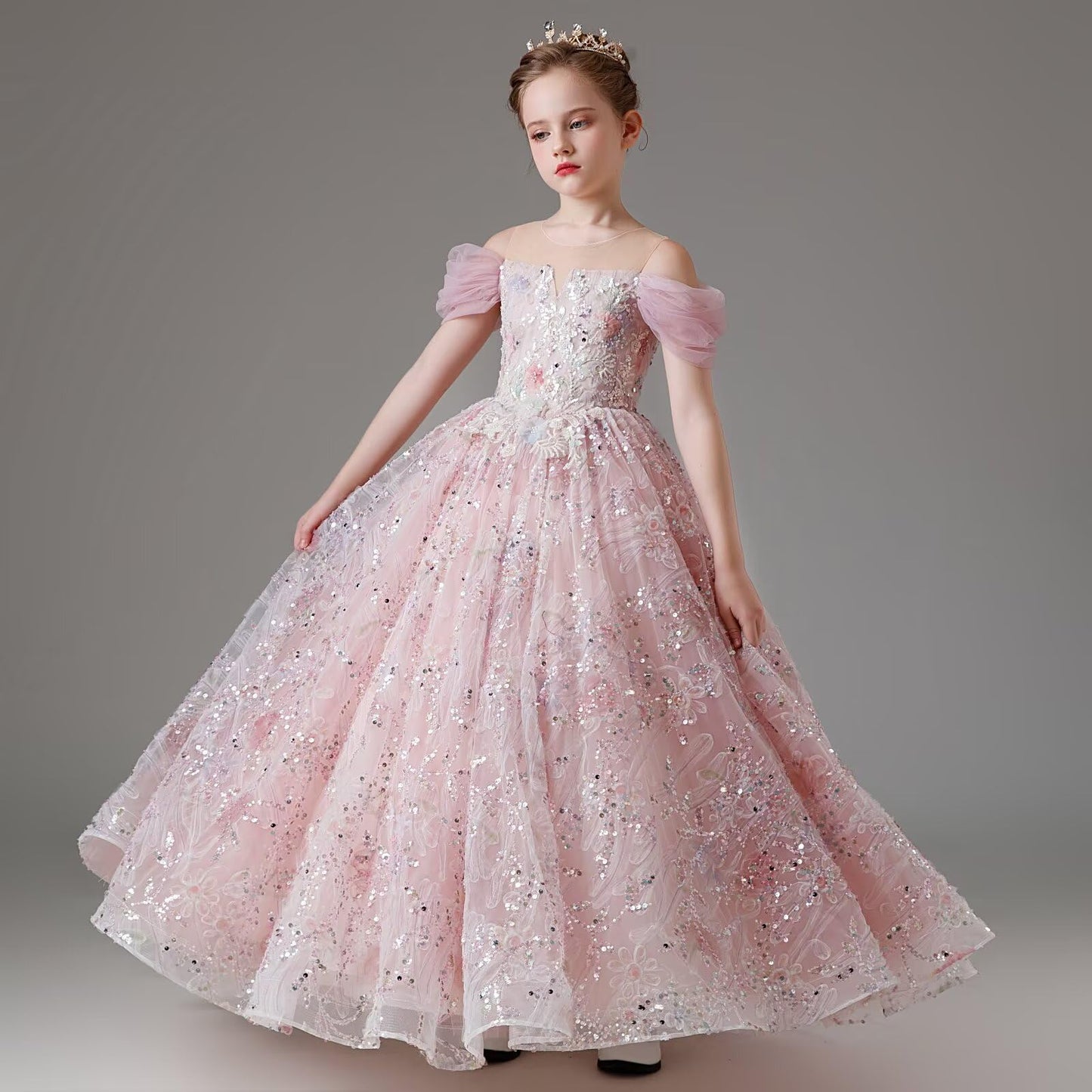 HAPRISE Advanced Flower Girls Pageant Evening Sequin Dress Kids Pink Birthday Party Princess Dresses for Toddler Wedding