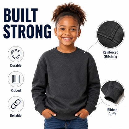 BILLIONHATS 24 Pack Charcoal Gray Kids Crewneck Sweatshirts, Bulk Youth Fleece Pullover Sweatshirt, Wholesale Children’s Crew Neck Sweaters Boys Girls (Medium)