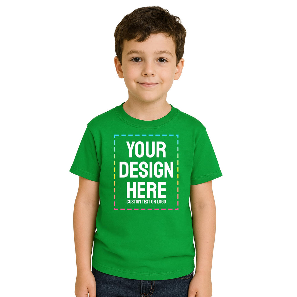 Custom Personalized Kids T-Shirt - Create Your Own with Photo, Text, Name or Logo - DTF Printed Cotton Tee for Boys, Girls & Toddler - Gift (US, Alpha, Large, Regular, 24 Pack, Irish Green)
