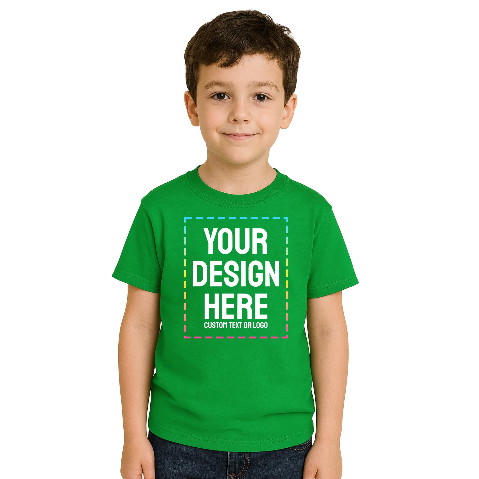 Custom Personalized Kids T-Shirt - Create Your Own with Photo, Text, Name or Logo - DTF Printed Cotton Tee for Boys, Girls & Toddler - Gift (US, Alpha, Large, Regular, 24 Pack, Irish Green)