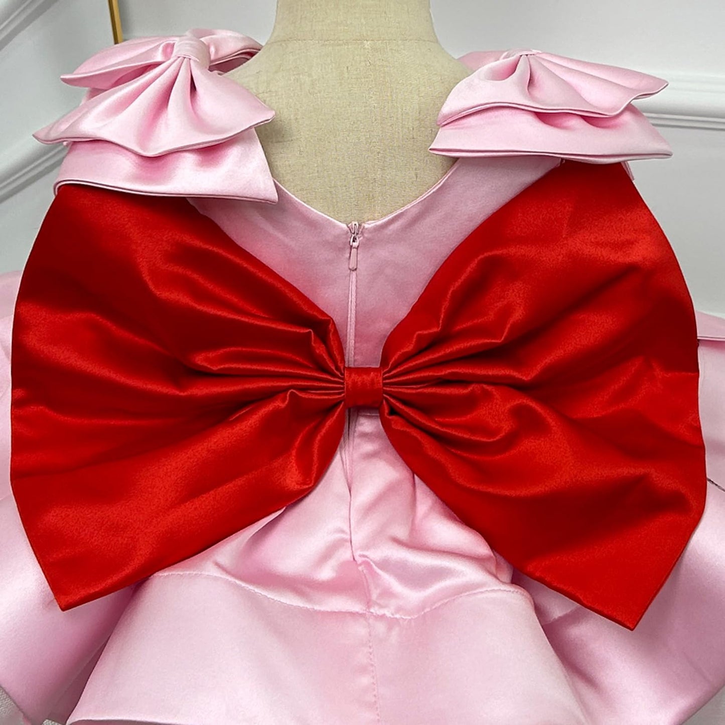 bluqulo Girls Pink Strawberry Princess Dress – Silky Satin, Layered Tulle, Birthday/Party/Pageant Dress with Pink Bow and Matching Headband