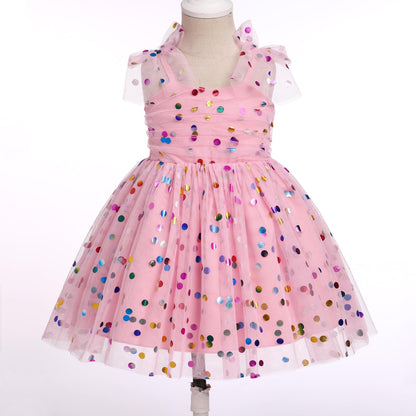 IMEKIS 3th 4th Birthday Girl Outfit: Third Fourth Birthday Dress for Girls Cake Smash Toddler Confetti Princess Dresses Party Pageant Gown Kids Easter Dresses Photoshoot Pink Sequin 3-4T