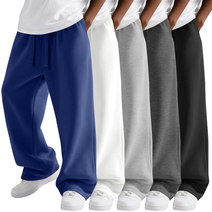 Oakgarden 5 Pack Boys' Sweatpants Kids Athletic Straight Wide Leg Pants Baggy Drawstring Joggers with Pockets 6-16 Years(Blue, White, Light Gray, Dark Gray, Black,Small)