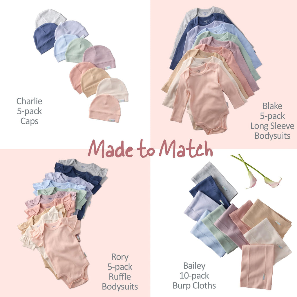 Butterblu Ashley 10-Pack Long Sleeve Ruffle Shoulder Bodysuits 100% Organic for Baby Girls, Sorbet Frost Rainbow, 0-3 Months