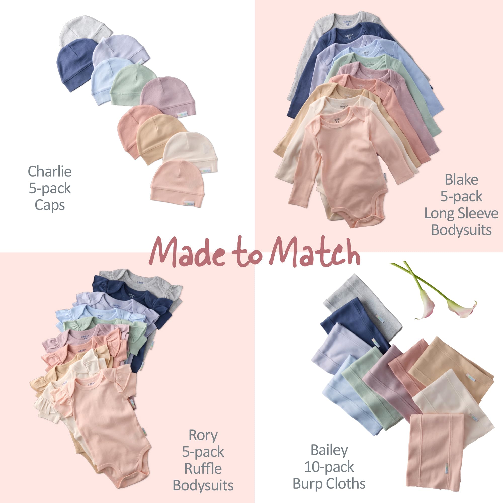 Butterblu Ashley 10-Pack Long Sleeve Ruffle Shoulder Bodysuits 100% Organic for Baby Girls, Sorbet Frost Rainbow, 0-3 Months