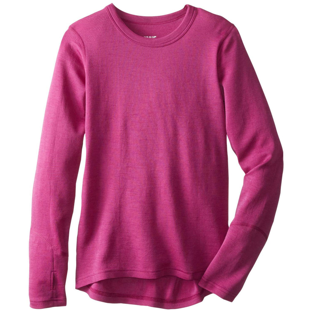 100% Merino Wool Kids Base Layer Midweight Crew Top - Warm Long Sleeve Shirt - Radiant Violet - Small