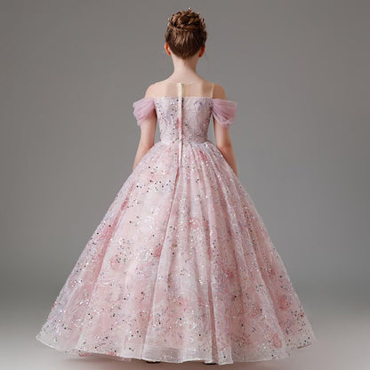 HAPRISE Advanced Flower Girls Pageant Evening Sequin Dress Kids Pink Birthday Party Princess Dresses for Toddler Wedding