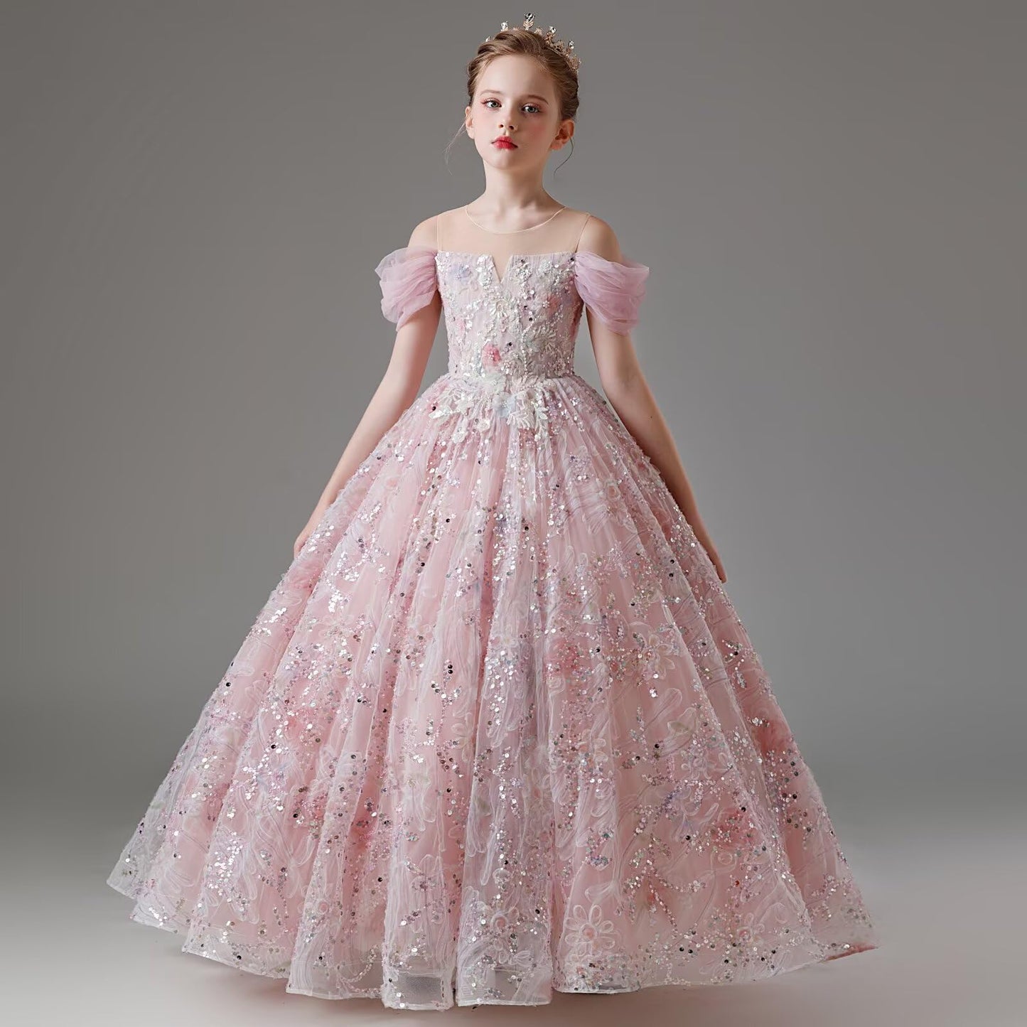 HAPRISE Advanced Flower Girls Pageant Evening Sequin Dress Kids Pink Birthday Party Princess Dresses for Toddler Wedding