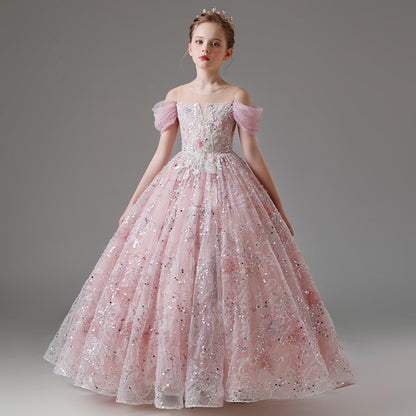 HAPRISE Advanced Flower Girls Pageant Evening Sequin Dress Kids Pink Birthday Party Princess Dresses for Toddler Wedding
