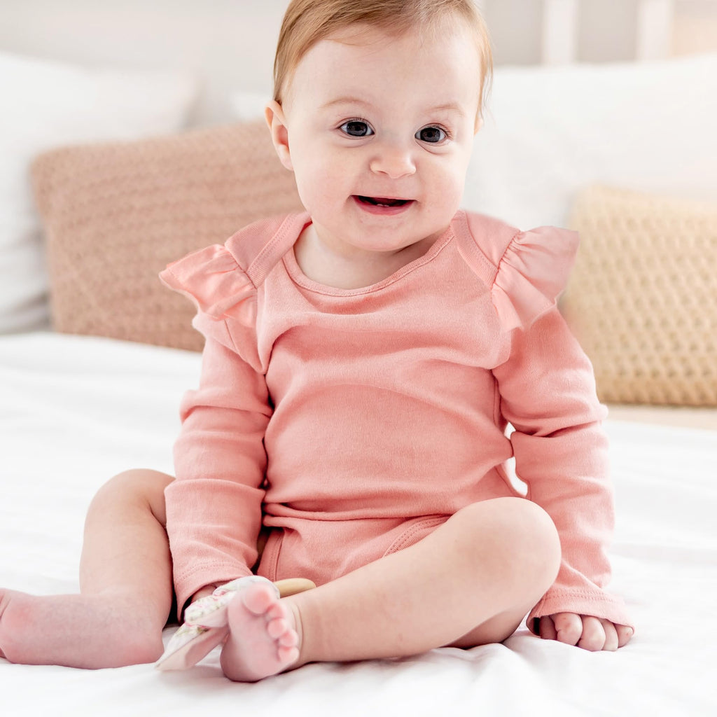 Butterblu Ashley 10-Pack Long Sleeve Ruffle Shoulder Bodysuits 100% Organic for Baby Girls, Sorbet Frost Rainbow, 0-3 Months