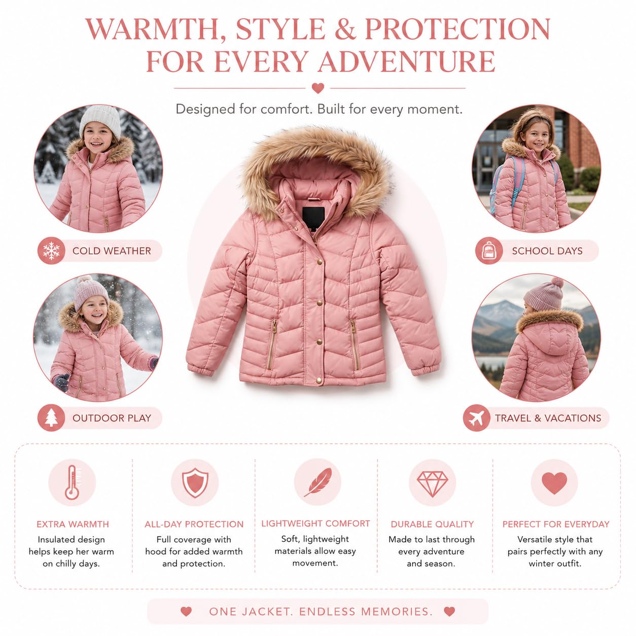 Girls Faux Fur Hooded Puffer Jackets 24-Pack