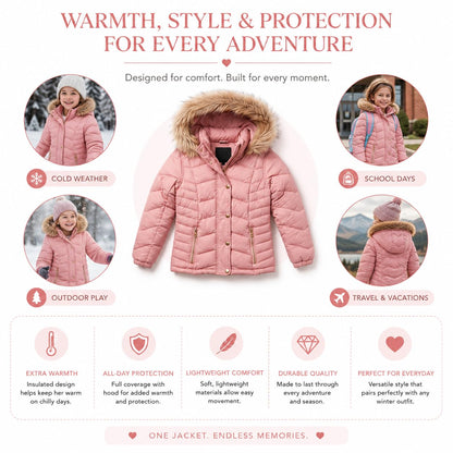 Girls Faux Fur Hooded Puffer Jackets 24-Pack