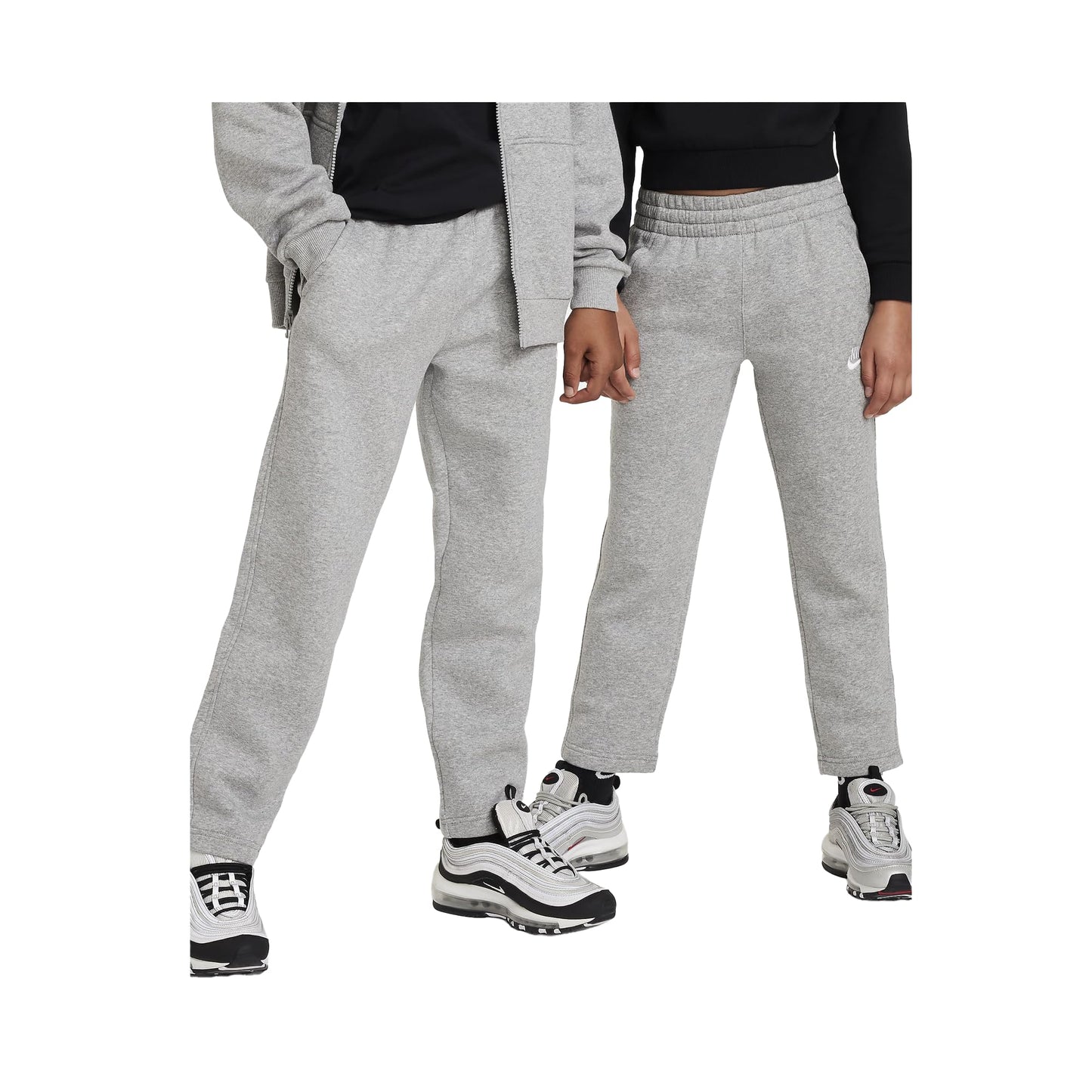 Nike Sportswear Club Fleece Big Kids' Open-Hem Pants (FD3010-063, Dark Grey Heather/Base Grey/White) Size Large