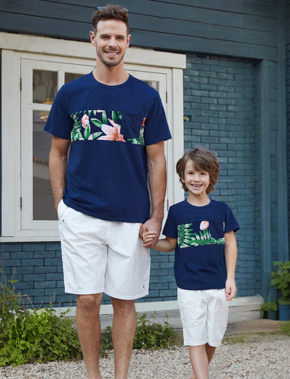 PATPAT Family Cruise Outfits Matching Shirts Matching Family Hawaiian Outfits Tropical Floral Palm Leaf Print Vacation Beach Short Sleeve Father Son Matching Shirts Green Floral T Shirts for Men L