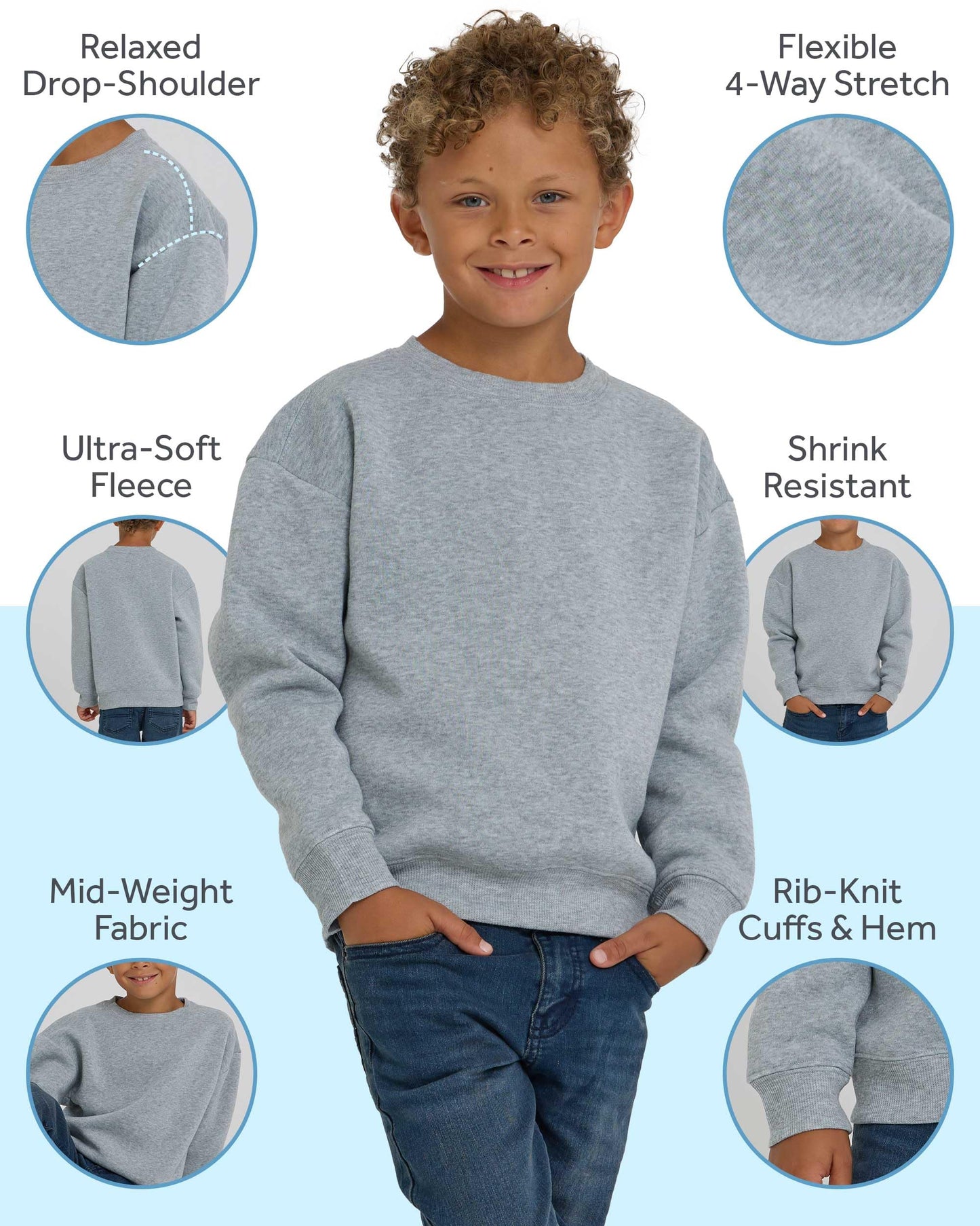 PURE CHAMP 3 Pack Boys Sweatshirts Long Sleeve Boy Crewneck Relaxed Soft Essentials Teen Pullover Sweaters For Youth Kids Boys & Girls (Set 3 Size Large)