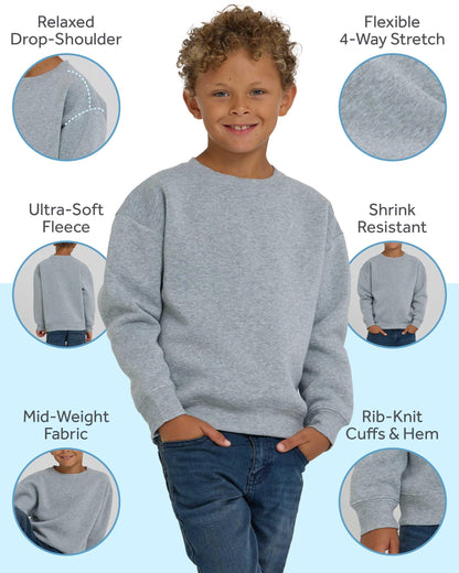 PURE CHAMP 3 Pack Boys Sweatshirts Long Sleeve Boy Crewneck Relaxed Soft Essentials Teen Pullover Sweaters For Youth Kids Boys & Girls (Set 3 Size Large)