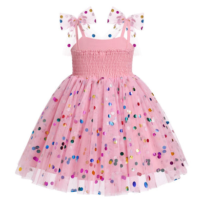 IMEKIS 3th 4th Birthday Girl Outfit: Third Fourth Birthday Dress for Girls Cake Smash Toddler Confetti Princess Dresses Party Pageant Gown Kids Easter Dresses Photoshoot Pink Sequin 3-4T