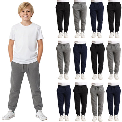 Yacht & Smith 12 Pack of Boys Jogger Bulk Sweatpants, Comfy Lounge Joggers for Kids (Assorted Medium)