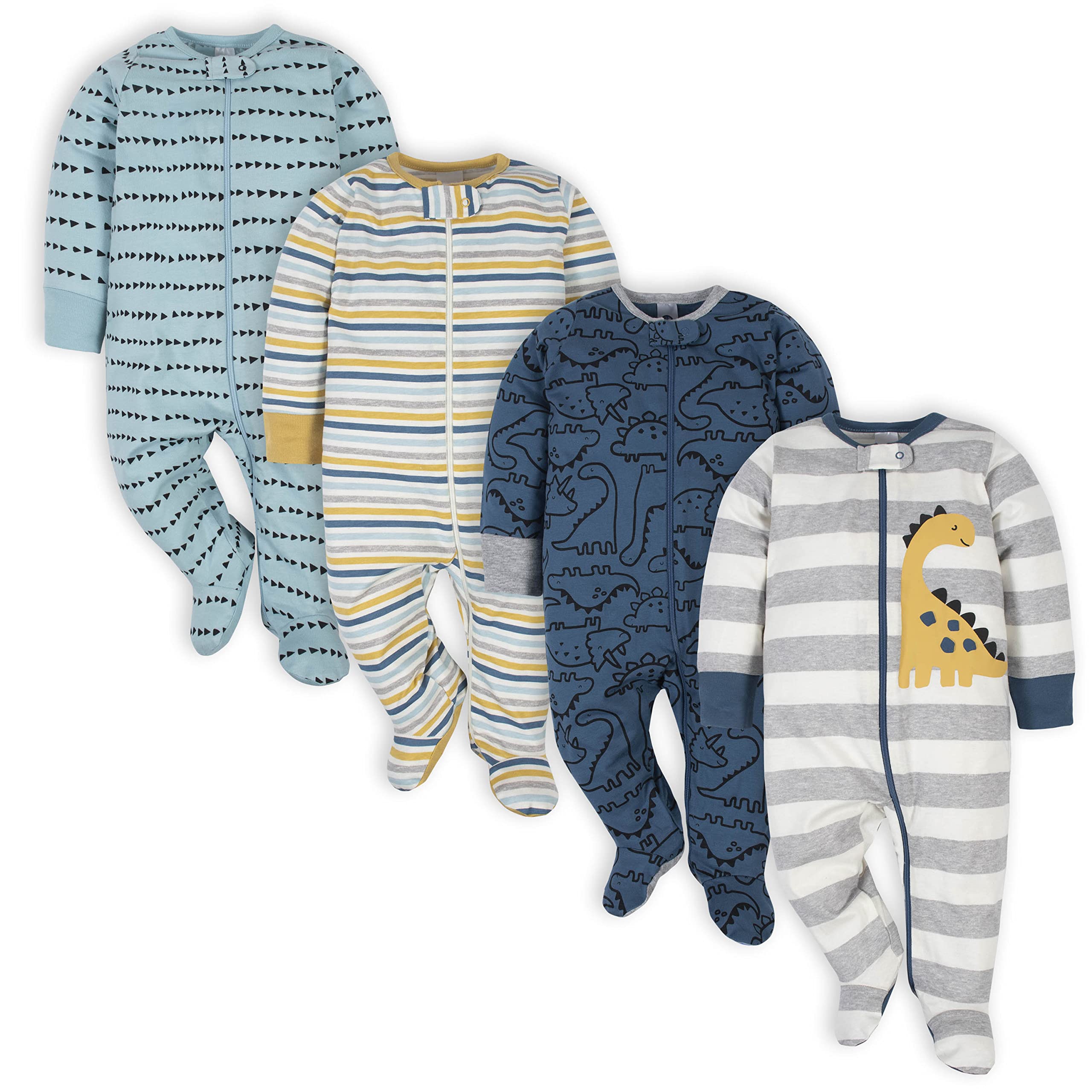 Gerber Baby Boys 4 Pack Sleep 'N Play Footie, Dinosaur Blue, 0-3 Months