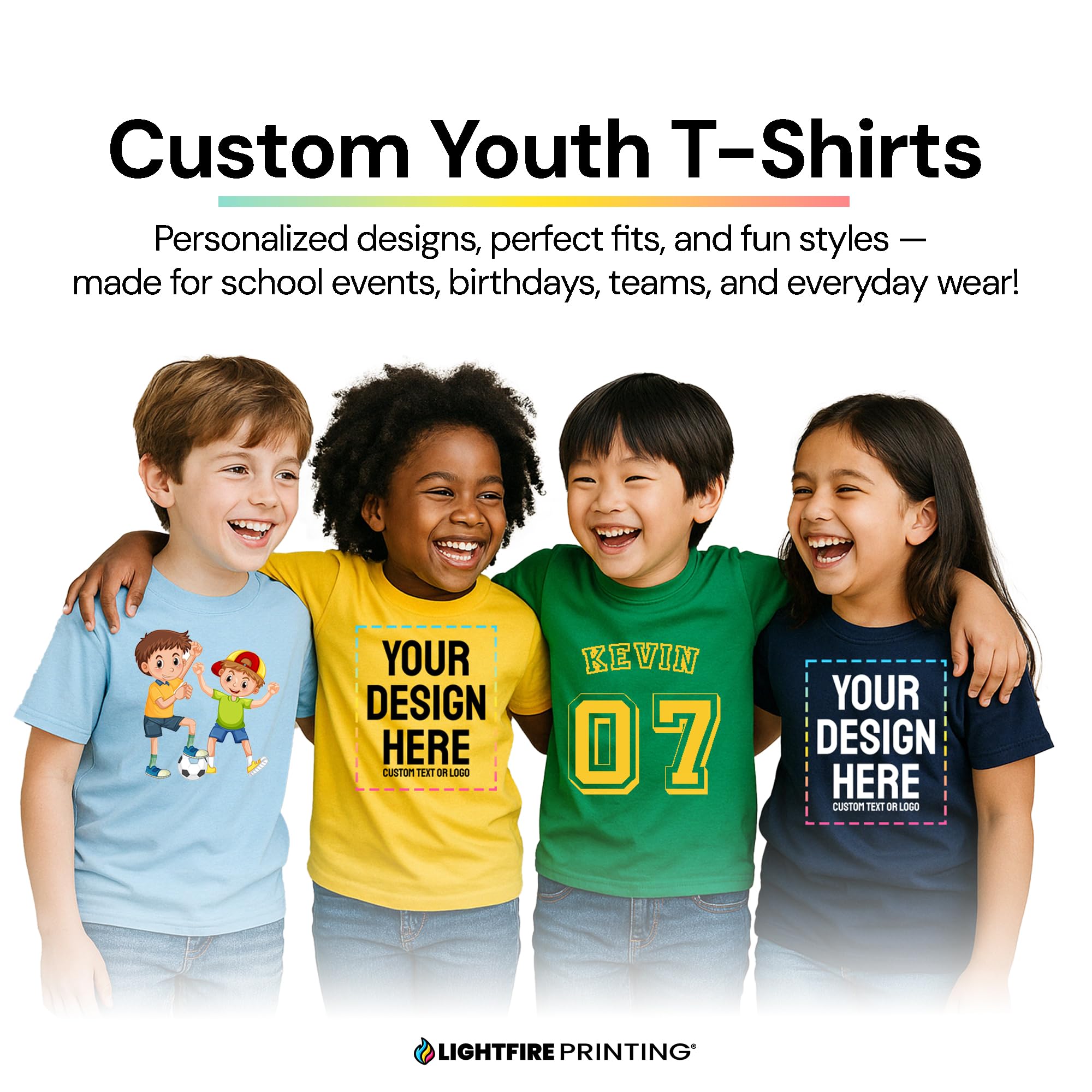Custom Personalized Kids T-Shirt - Create Your Own with Photo, Text, Name or Logo - DTF Printed Cotton Tee for Boys, Girls & Toddler - Gift (US, Alpha, Large, Regular, 24 Pack, Irish Green)
