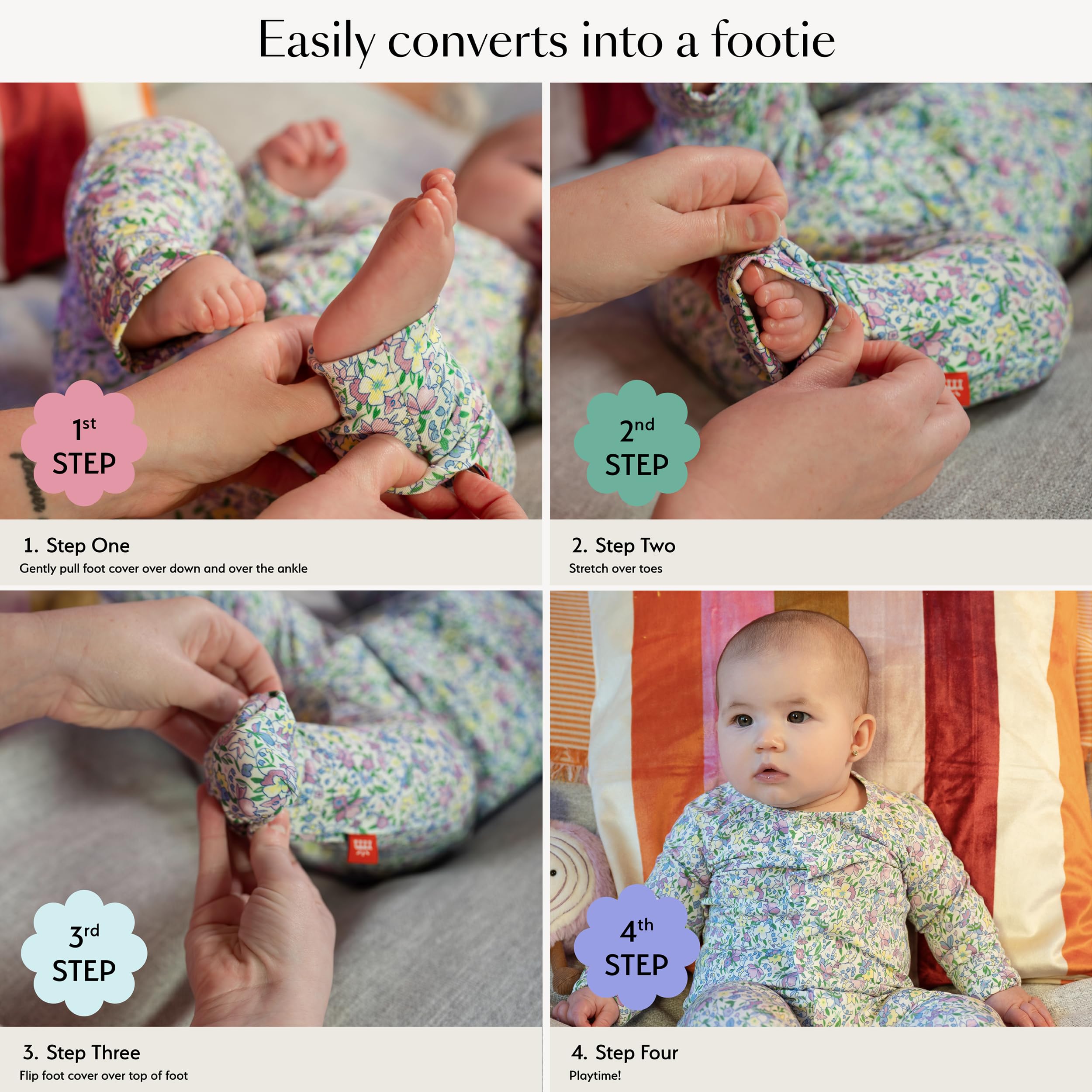 Magnetic Me Cloudstretch 4-Pack Bundle | Magnetic Baby Footie Pajamas | Girls - 1 | 3-6 Months