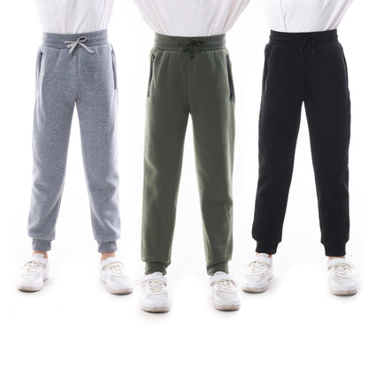 WHITE PEAK TRADING COMPANY Boys Athletic Sweatpants, 3 Pack Kids Fleece Casual Jogger Pants with Zipper Pockets Size 4-20