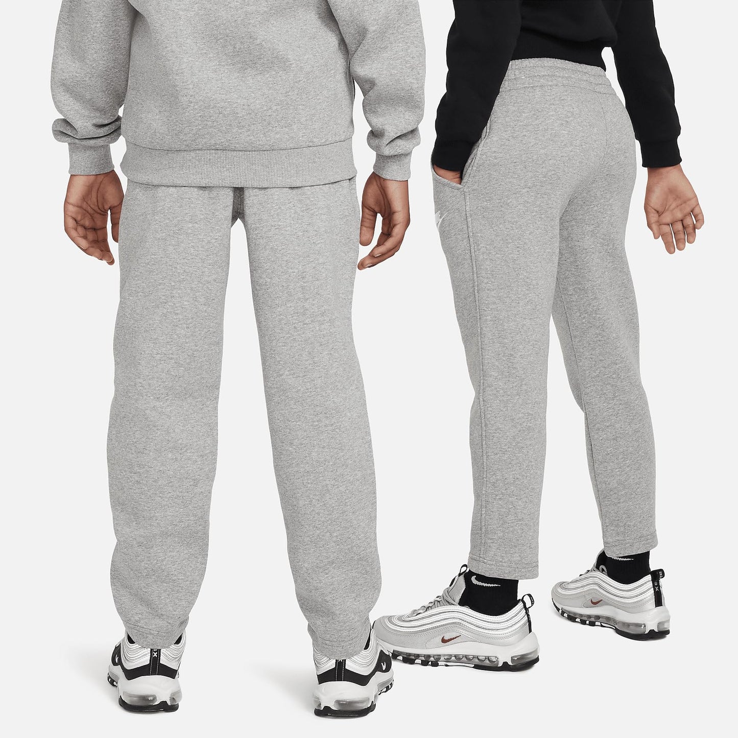 Nike Sportswear Club Fleece Big Kids' Open-Hem Pants (FD3010-063, Dark Grey Heather/Base Grey/White) Size Large