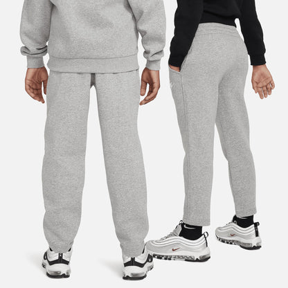 Nike Sportswear Club Fleece Big Kids' Open-Hem Pants (FD3010-063, Dark Grey Heather/Base Grey/White) Size Large