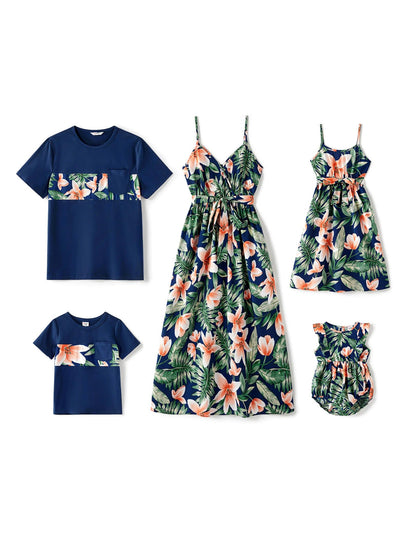 PATPAT Family Cruise Outfits Matching Shirts Matching Family Hawaiian Outfits Tropical Floral Palm Leaf Print Vacation Beach Short Sleeve Father Son Matching Shirts Green Floral T Shirts for Men L