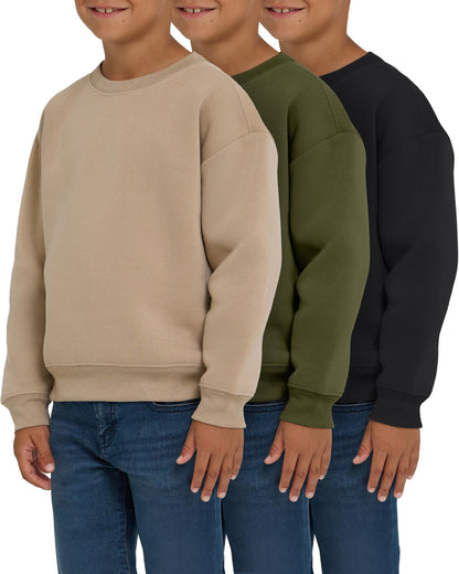 PURE CHAMP 3 Pack Boys Sweatshirts Long Sleeve Boy Crewneck Relaxed Soft Essentials Teen Pullover Sweaters For Youth Kids Boys & Girls (Set 3 Size Large)