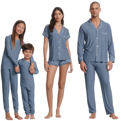 Eberjey, Women's, Gisele Printed TENCEL™ Modal Shorties PJ Set, Duo Stripe Slate Blue/Ivory, Medium