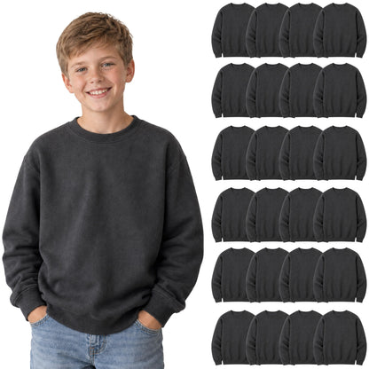 BILLIONHATS 24 Pack Charcoal Gray Kids Crewneck Sweatshirts, Bulk Youth Fleece Pullover Sweatshirt, Wholesale Children’s Crew Neck Sweaters Boys Girls (Medium)