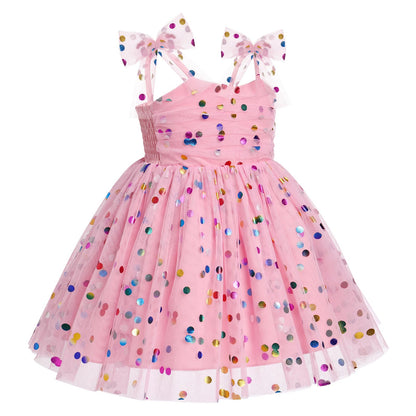 IMEKIS 3th 4th Birthday Girl Outfit: Third Fourth Birthday Dress for Girls Cake Smash Toddler Confetti Princess Dresses Party Pageant Gown Kids Easter Dresses Photoshoot Pink Sequin 3-4T