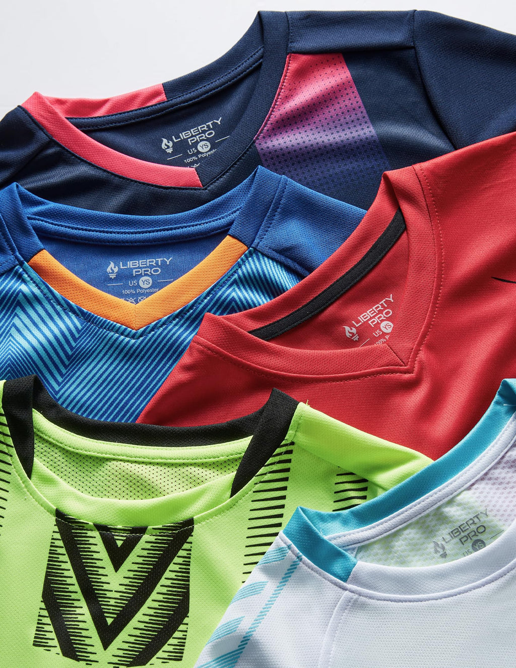 5 Pack Boys Athletic T Shirts, Youth Kids Dry Fit Short Sleeve Tees Performance Tops Activewear Clothing Bulk (Set 4, Large)