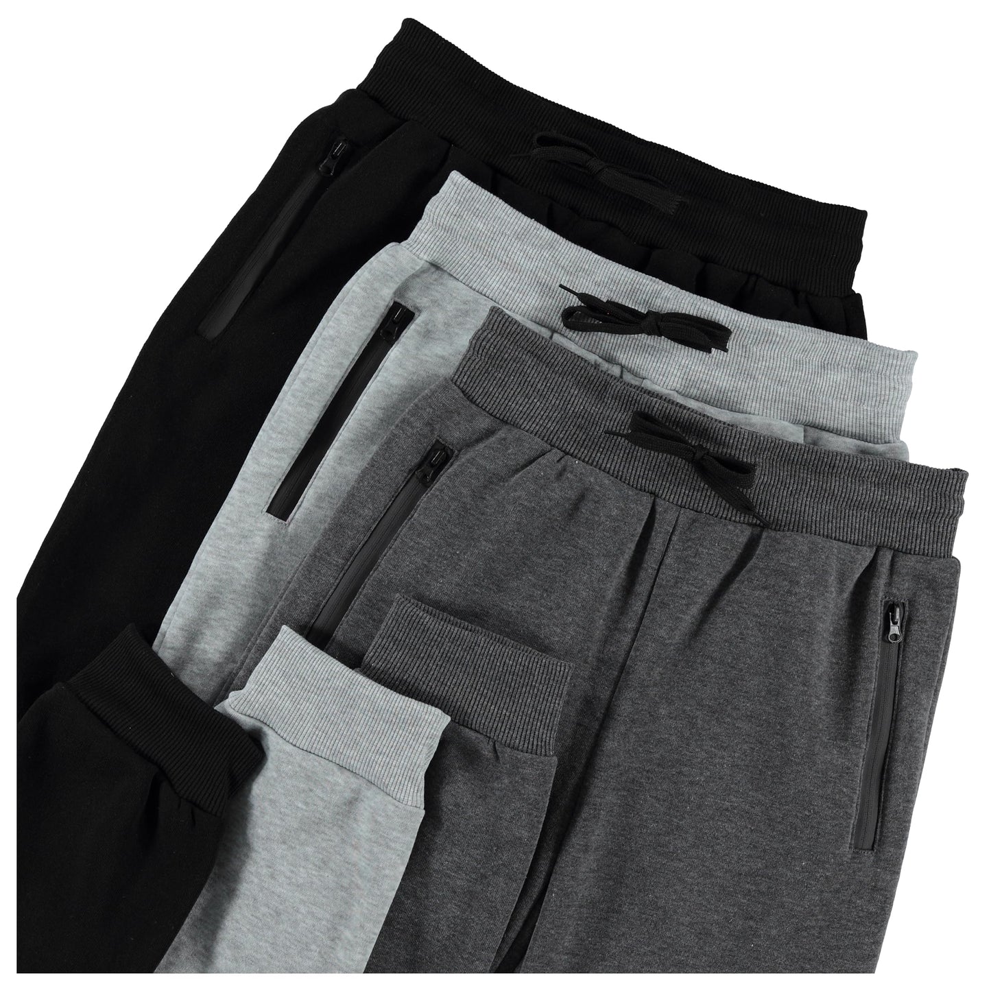 PURE CHAMP 3Pk Boys Sweatpants Fleece Athletic Workout Kids Clothes Boys Joggers with Zipper Pocket and Drawstring Size 4-20(SET1 Size 8)