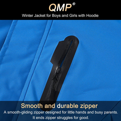 QMP Boys Winter Coat Jackets Snow Suit for Kids Rain Fleece Warm Waterproof Insulated Softshell Ski Snowboard Jackets for Girls Windproof with Zip Pockets Hoode Royal Blue 6-7