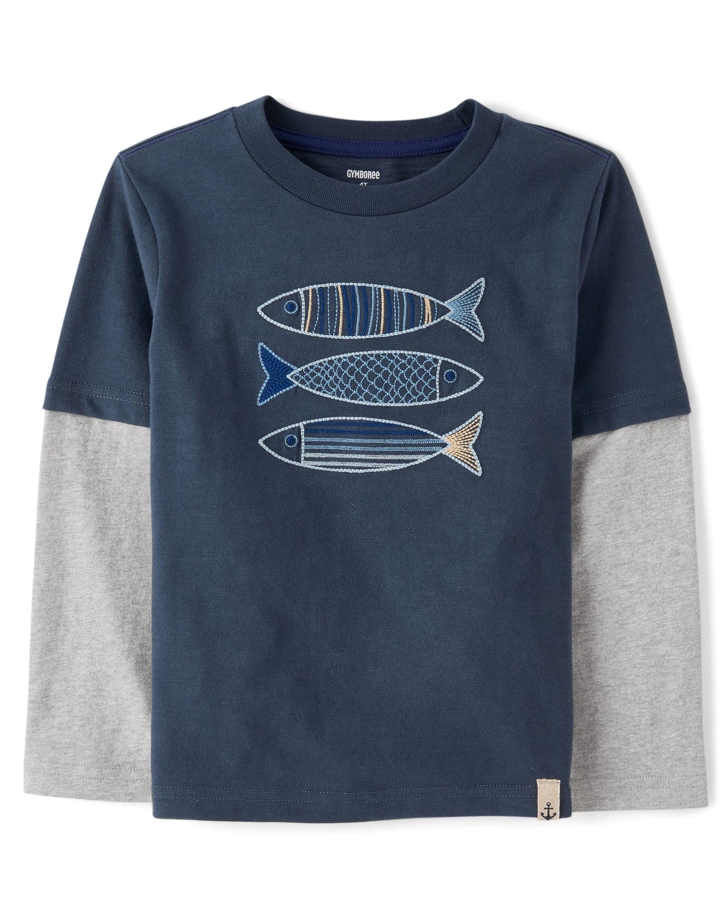 Gymboree,Boys,and Toddler Long Sleeve Embroidered Layered Top,Coastal Fish,6