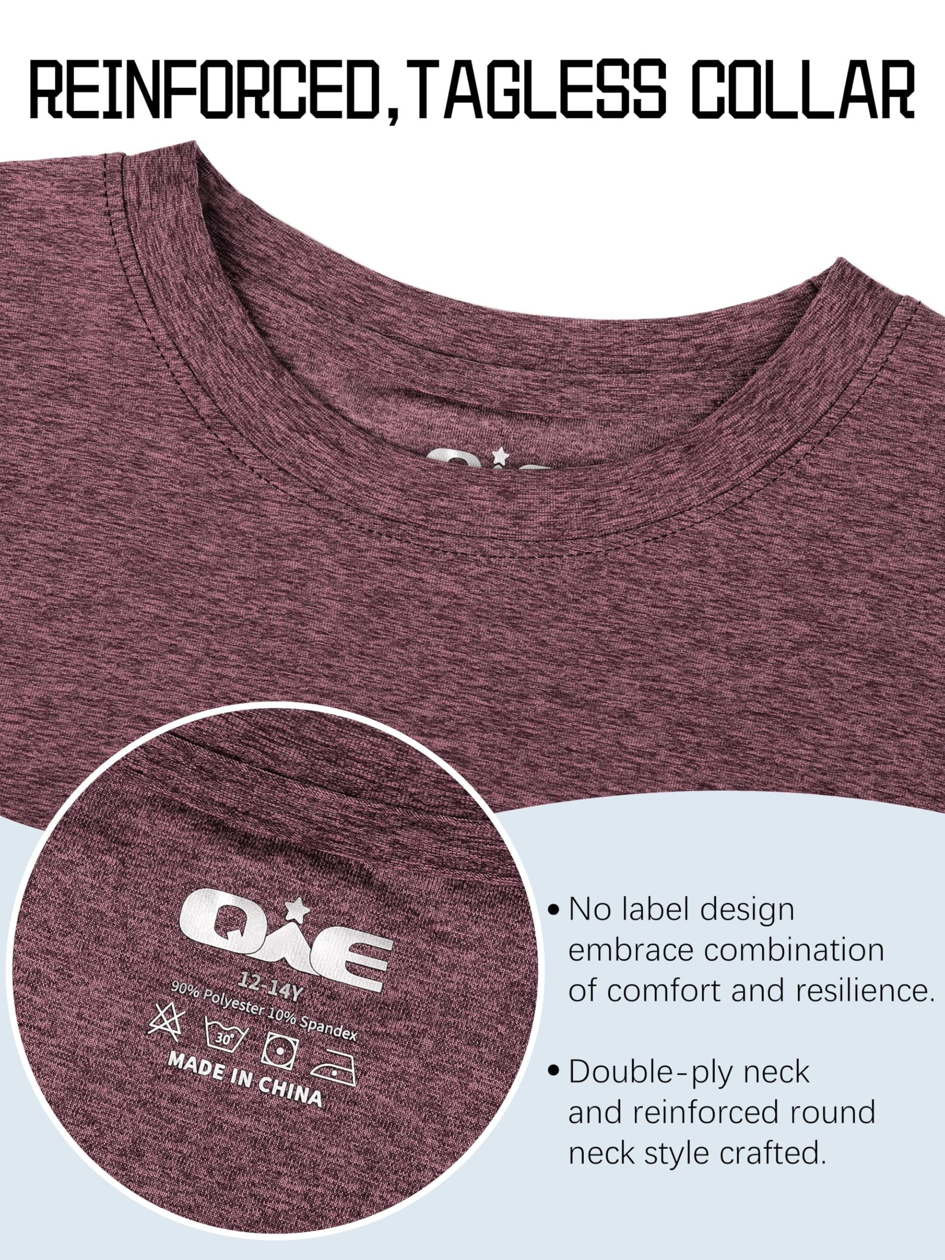 QWE 5 Pack Boys Shirts Youth Dry Fit Shirts Athletic Short Sleeve T-Shirt Boys' Activewear Tops for Youth Teens 5-18 Years