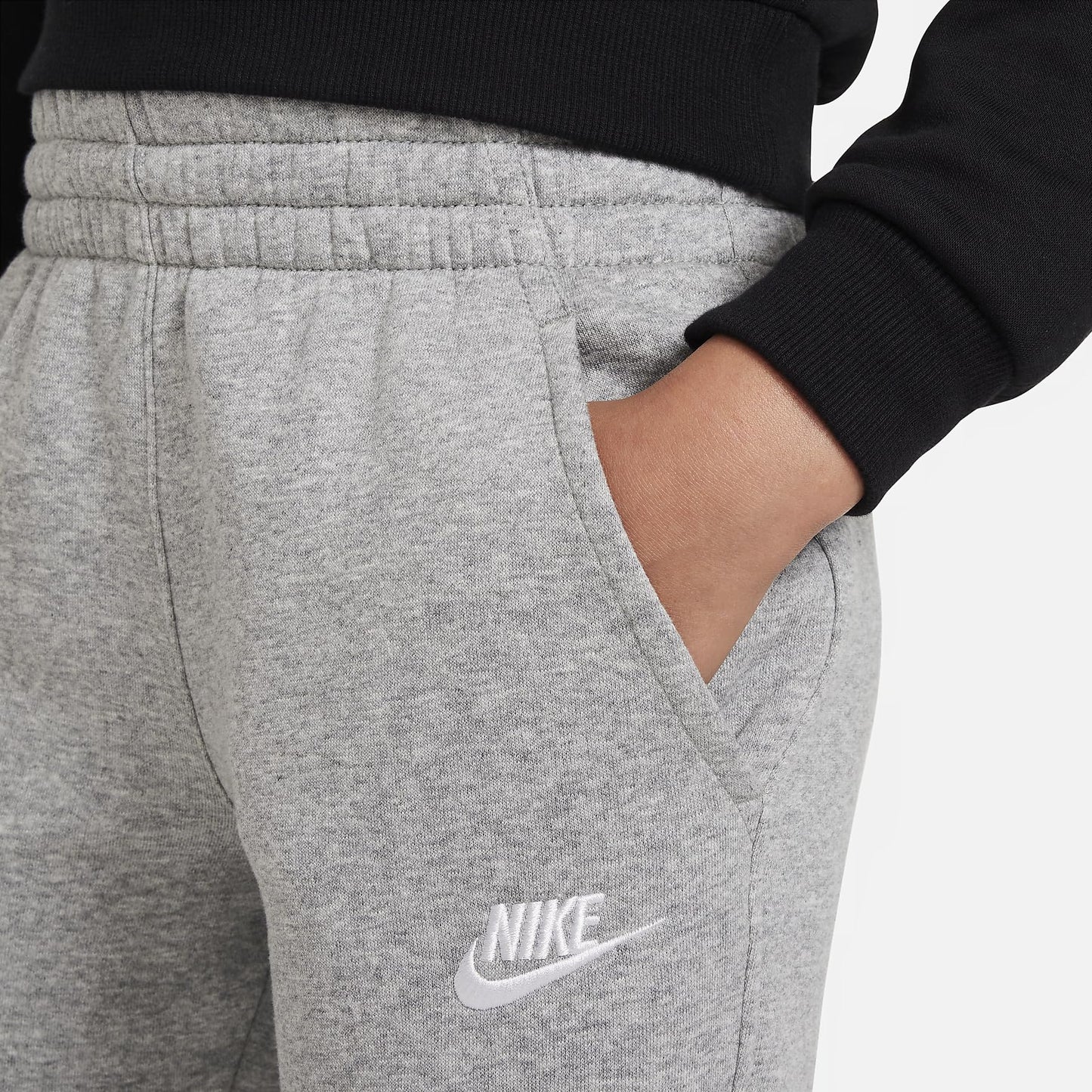 Nike Sportswear Club Fleece Big Kids' Open-Hem Pants (FD3010-063, Dark Grey Heather/Base Grey/White) Size Large