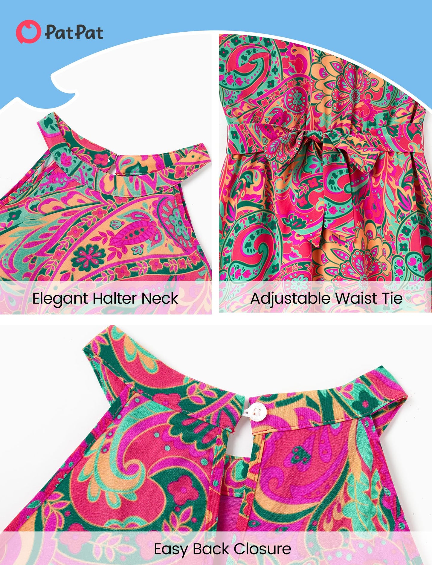 PATPAT Mommy and Me Outfits: Family Hawaiian Matching Outfits - Matching Family Tropical Floral Print Outfits Boho Midi Sundress for Women Summer Beach Cruise Vacation Picnic Hot Pink Women XL