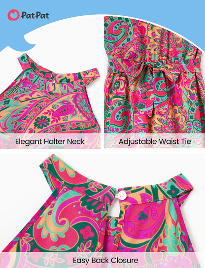 PATPAT Mommy and Me Outfits: Family Hawaiian Matching Outfits - Matching Family Tropical Floral Print Outfits Boho Midi Sundress for Women Summer Beach Cruise Vacation Picnic Hot Pink Women XL