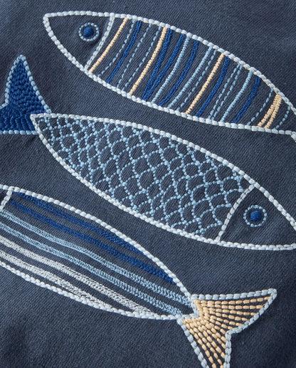 Gymboree,Boys,and Toddler Long Sleeve Embroidered Layered Top,Coastal Fish,6